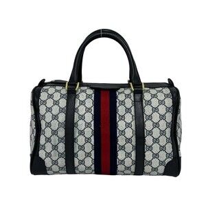 GUCCI Vintage Sherry Line GG Pattern Leather Handbag Mini Boston Bag Navy 82875